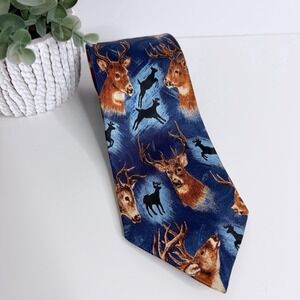 Steven‎ Harris Men's Necktie Deer Big Buck Print Blue Brown 3 3/4" X 60 Hunting